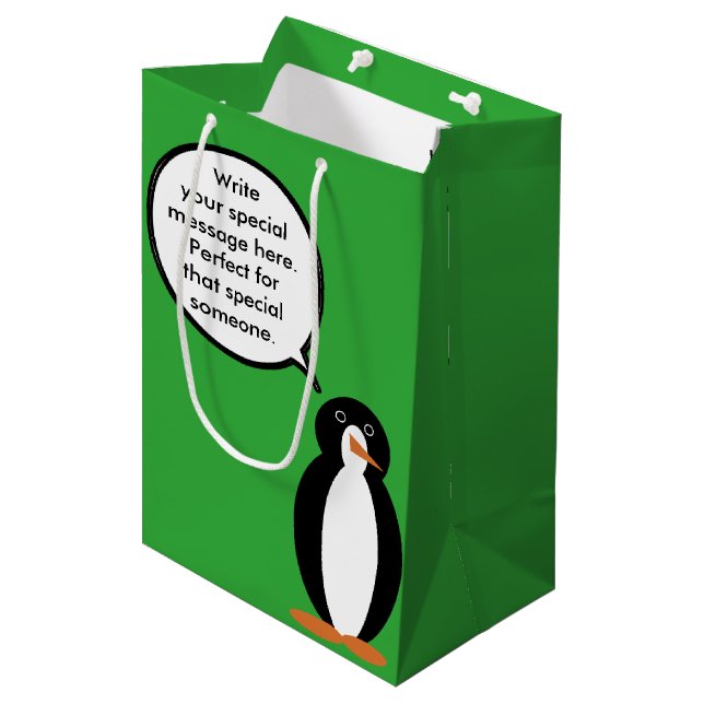 Birthday Suit Talking Ms. Penguin Personalised Medium Gift Bag (Front Angled)