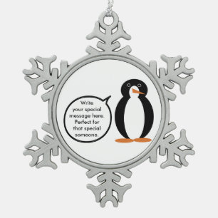 Birthday Suit Talking Ms. Penguin Personalised Snowflake Pewter Christmas Ornament