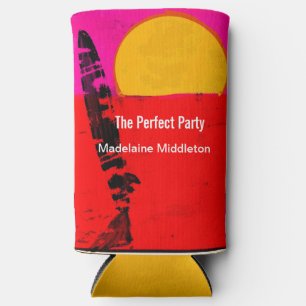 Birthday Summer Beach Retro Poster  Seltzer Can Cooler