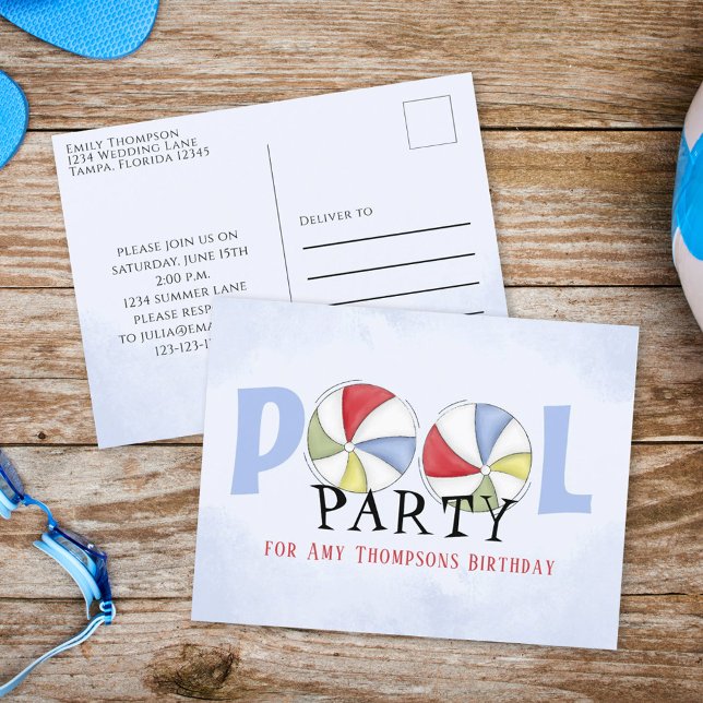 Birthday Summer Pool Party Beach Balls Postcard (Creator Uploaded)