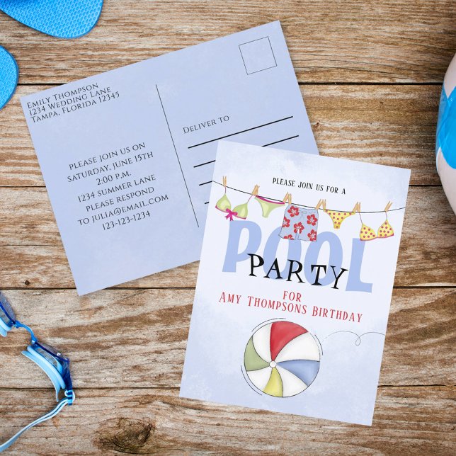 Birthday Summer Trendy Pool Party Postcard (Creator Uploaded)