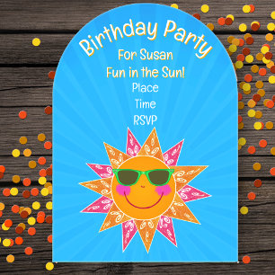 Birthday Sun Sunglasses Pink Orange Rays Blue Acrylic Invitations