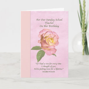 Birthday, Sunday School Teacher, Peace Rose Card