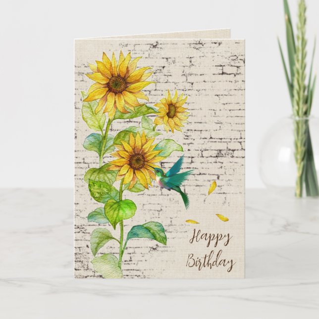 Birthday Sunflower and Hummingbird Card (Front)
