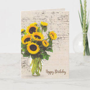Birthday Sunflower Bouquet On Brick  Card