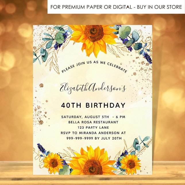 Birthday sunflower eucalyptus budget invitation flyer (Creator Uploaded)