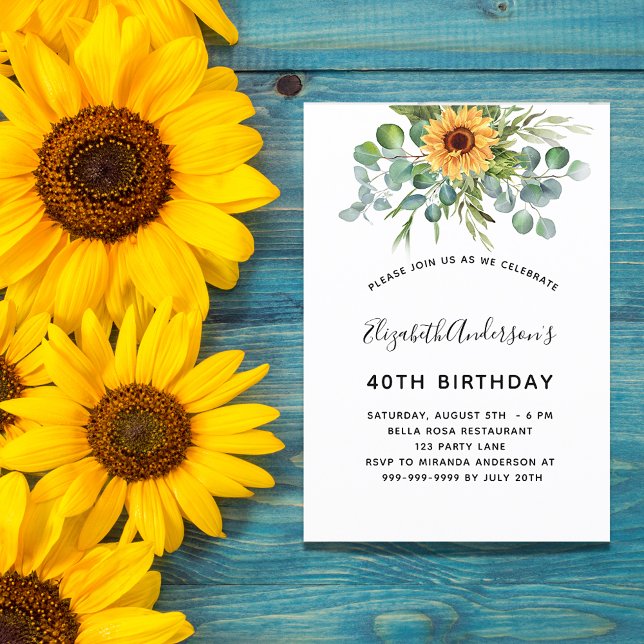 Birthday sunflower eucalyptus greenery invitation (Creator Uploaded)