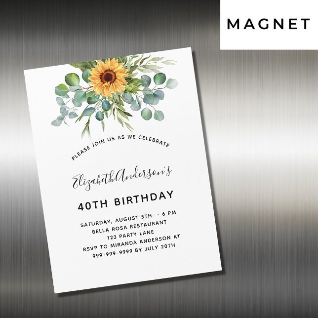 Birthday sunflower eucalyptus greenery magnetic invitation (Creator Uploaded)