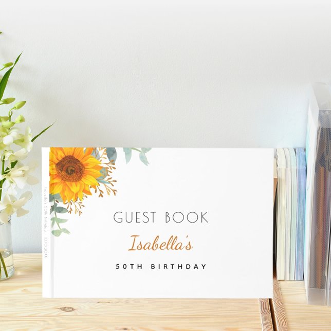 Birthday sunflower eucalyptus name white guest book (Creator Uploaded)