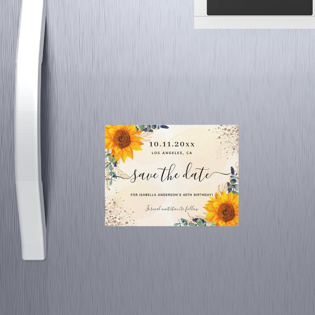 Birthday sunflower eucalyptus save the date magnet (Creator Uploaded)