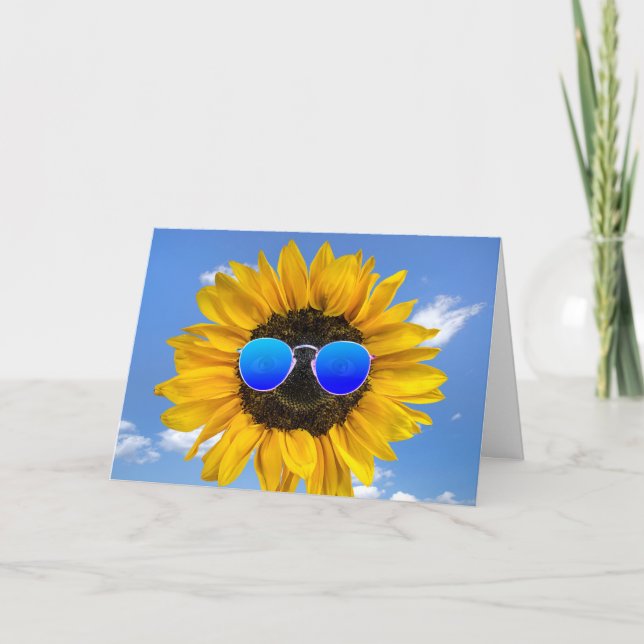 Birthday Sunflower Wearing Sunglasses   Card (Front)