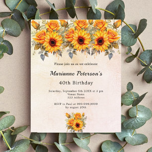 Birthday sunflower yellow orange budget invitation flyer