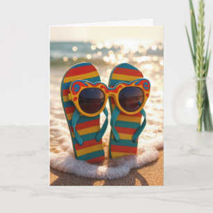 Birthday Sunglasses On Flip-flops In Ocean Surf  Card