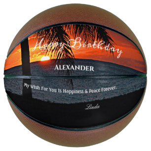 Birthday Sunset Ocean Tropical Palms Personalise  Basketball