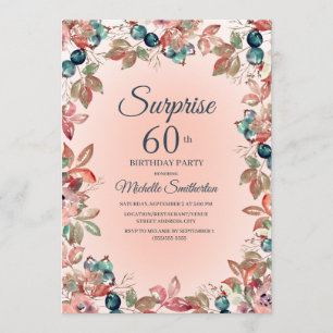Birthday Surprise 60th Women Pink Teal Floral Invitation