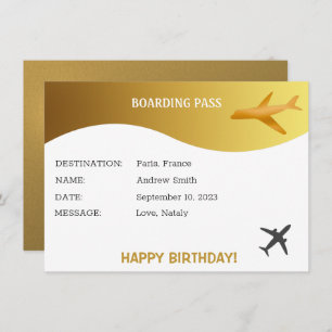 Birthday surprise boarding pass gift card