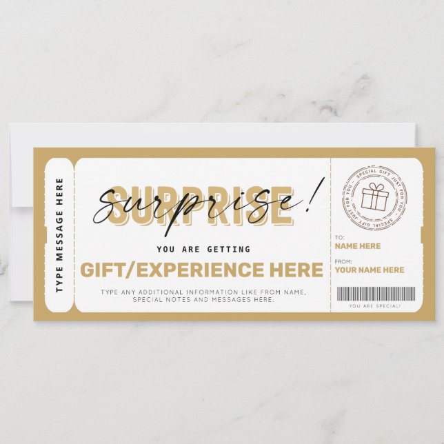 Birthday Surprise Gift Ticket Certificate Template (Front)