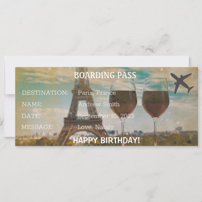 Birthday surprise Paris boarding pass gift (Front)