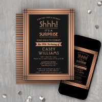 Birthday Surprise Party Elegant Black and Copper