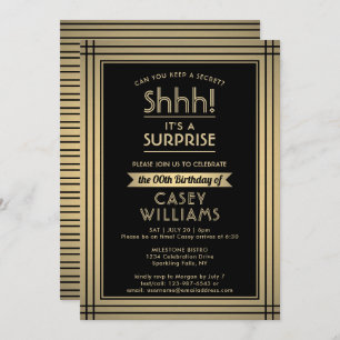 Birthday Surprise Party Shhh! Elegant Black & Gold Invitation