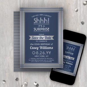 Birthday Surprise Party Shhh! Elegant Navy Blue Save The Date