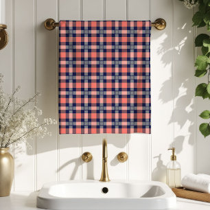 Birthday Surprise Towel Coral Navy Plaid Look