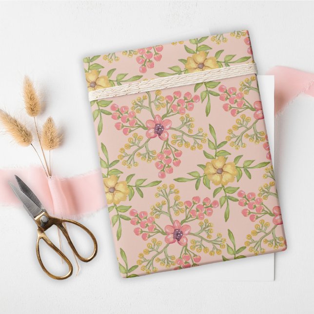 Birthday Sweet 16 Cute Pretty Pink Floral Flowers  Wrapping Paper (Creator Uploaded)