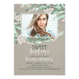 Birthday Sweet 16 | Greenery Birthday Photo Invitation
