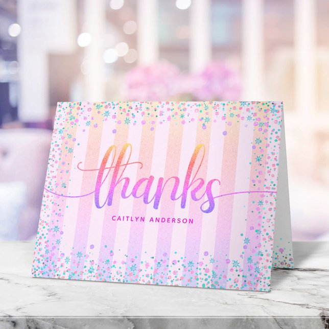 Birthday sweet 16 rainbow ombre glitter script thank you card (Creator Uploaded)