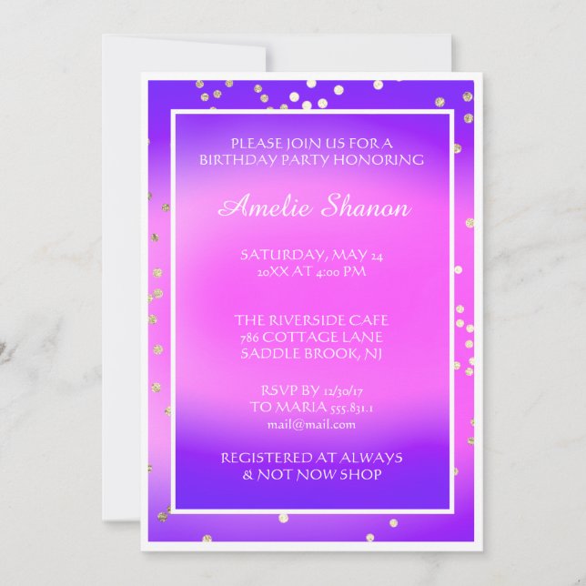 Birthday Sweet 16th Graduate Pink Purple Gold  Invitation (Front)