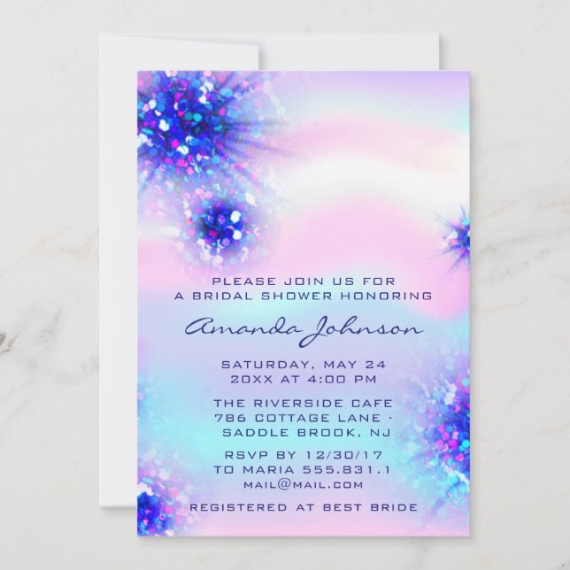 Birthday  Sweet 16th Holographic Blue Unicorn Invitation (Front)
