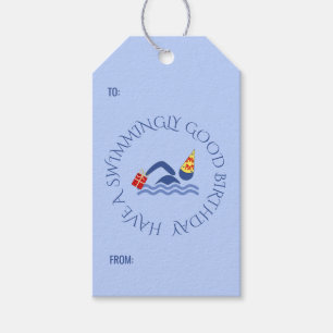 Birthday swimmer custom text blue gift tags