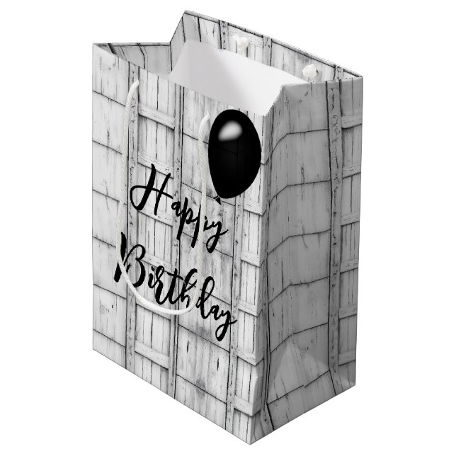 Birthday Symmetrical Whitewashed Wood Pattern Medium Gift Bag (Front Angled)