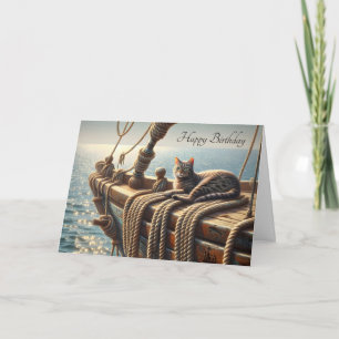 Birthday Tabby Cat On Nautical Ropes Card