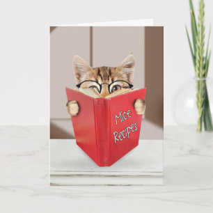 Birthday Tabby Cat Reading Book Card