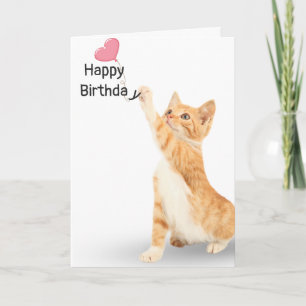 Birthday tabby cat with balloon card