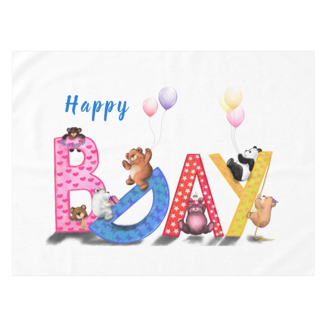 Birthday Tablecloth with Baby Bears Party (Front (Horizontal))