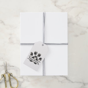 Birthday Tartan Plaid Paw Print On White Gift Tags