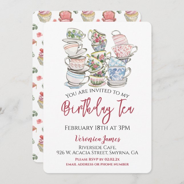 Birthday Tea Cups Party Invitation (Front/Back)