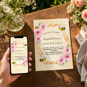 Birthday tea party honeycomb bumble bees invitation