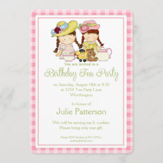 Birthday Tea Party Invitation Little Girls Pink 2