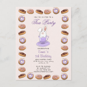 birthday tea party invite bunny and doughnuts postcard