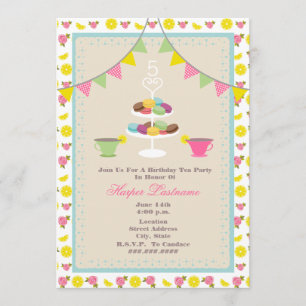 Birthday Tea Party + Macarons Invitation