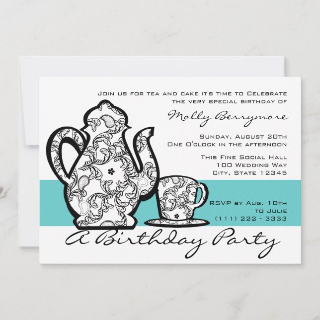 Birthday Tea with Changeable Colour Invitation (Front)