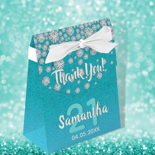 Birthday teal blue green diamonds glitter name favour box