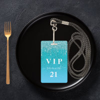 Birthday teal glitter drips blue vip invitation