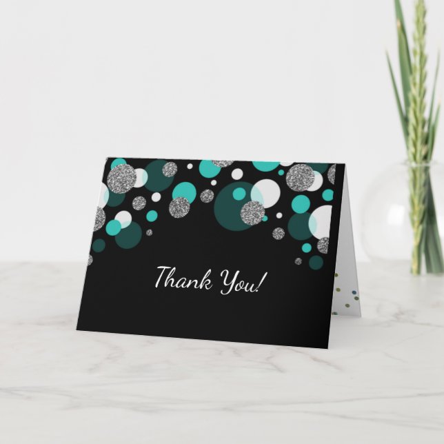 Birthday Teal Silver Thank You Note Card (Front)