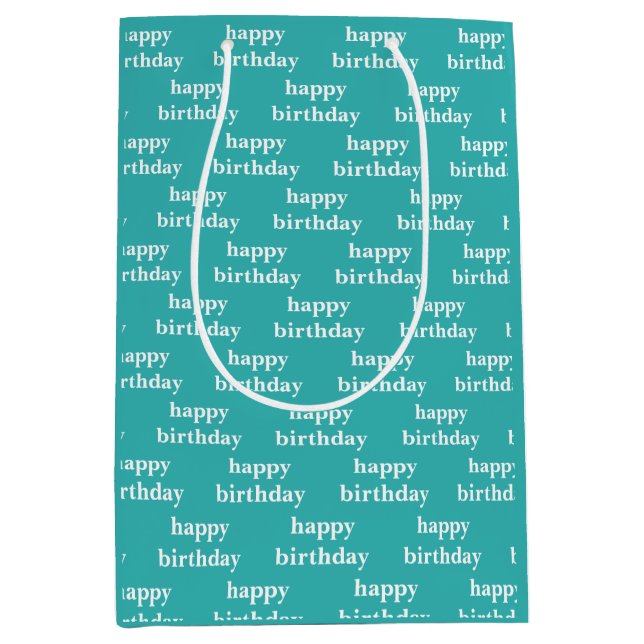birthday  teal turquois typography medium gift bag (Front)