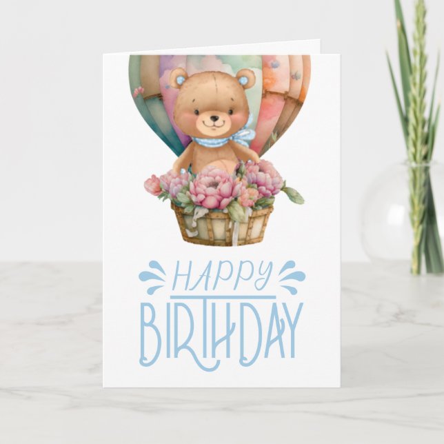 Birthday Teddy Bear Balloon Card (Front)