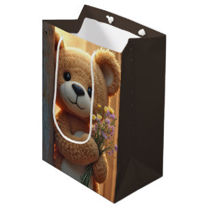 Birthday Teddy Bear With a Wildflower Bouquet Medium Gift Bag